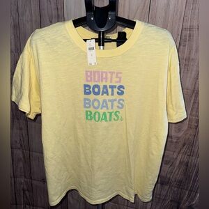 Anthropologie Celandine Boats Graphic Tee Oversized Yellow | NWT | M |Fits L/XL
